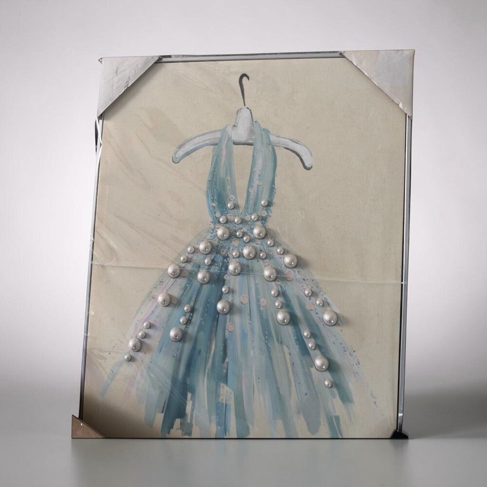 New Blue beaded dress painting Canvas wall art